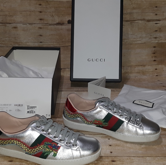 gucci silver dragon sneakers